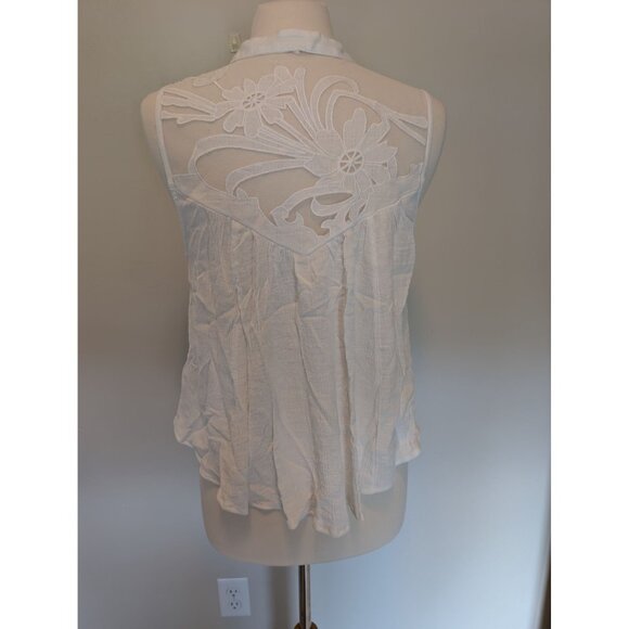 Free People Embroidered Sheer Sleeveless Top M Western Romance cottagecore - Picture 2 of 4